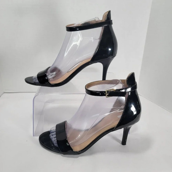 BP. Womens 7.5 Black Patent Leather High Heels Minimal Sexy Ankle Strap‎ Simple - Picture 2 of 15